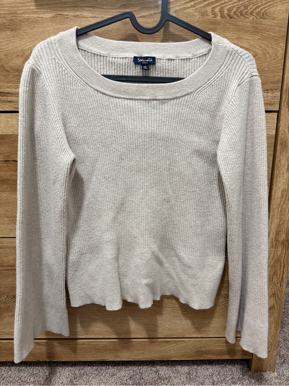 Splendid Cream Ribbed Scoop Neck Sweater